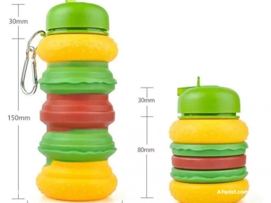 Bouteille d'eau pour enfants en silicone 600 ml (hamburger)