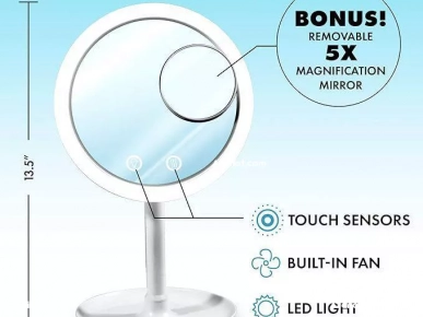 Miroir lumineux LED NuBrilliance Beauty Breeze avec ventilateur