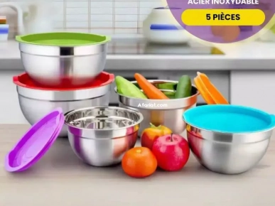 Ensemble de bols en acier inoxydable avec couvercles (5 pièces)