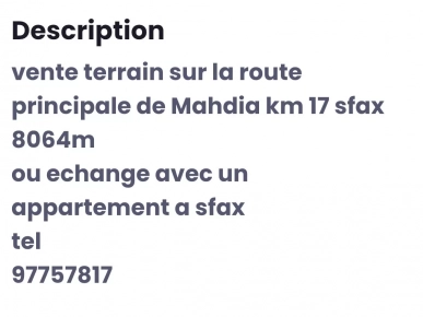 terrain sur la route principale terrain sur la route principale