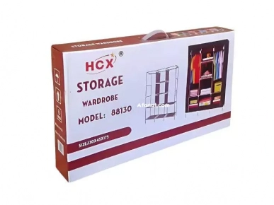 Armoire portable avec rail de suspension et étagères en tissu