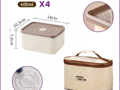 4 Boîtes à lunch avec sac isotherme rectangulaire