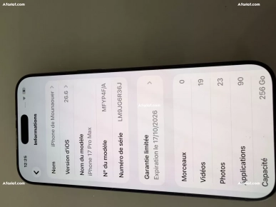 à vendre iPhone 17 pro Max comme neuf prix 3400d