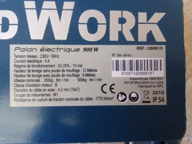 Palan électrique 900W