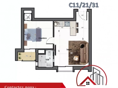 Appartement S+1 de 49 m² à AFH Mrezga 856a
