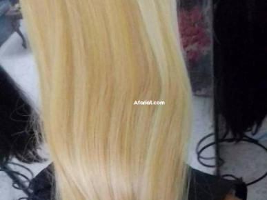 cheveux 100 humains longueur 70 cm couleur blond platine