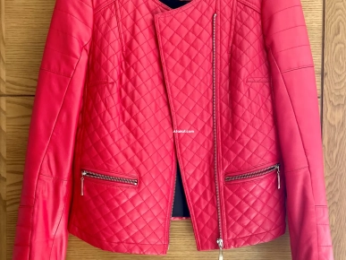 BLOUSON CUIR ROUGE 38