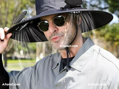 chapeau de soleil à large bord avec ventilateur intégré