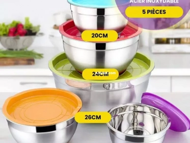 Ensemble de bols en acier inoxydable avec couvercles (5 pièces)