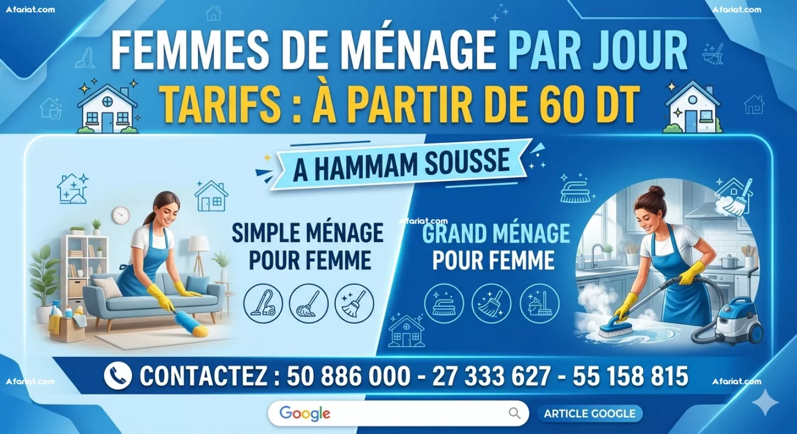 FEMME DE MENAGE PAR JOUR A HAMMAM SOUSSE