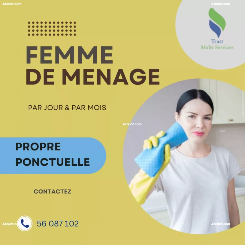 FEMME DE MENAGE  COUCHANTE A JARDINS EL MENZAH
