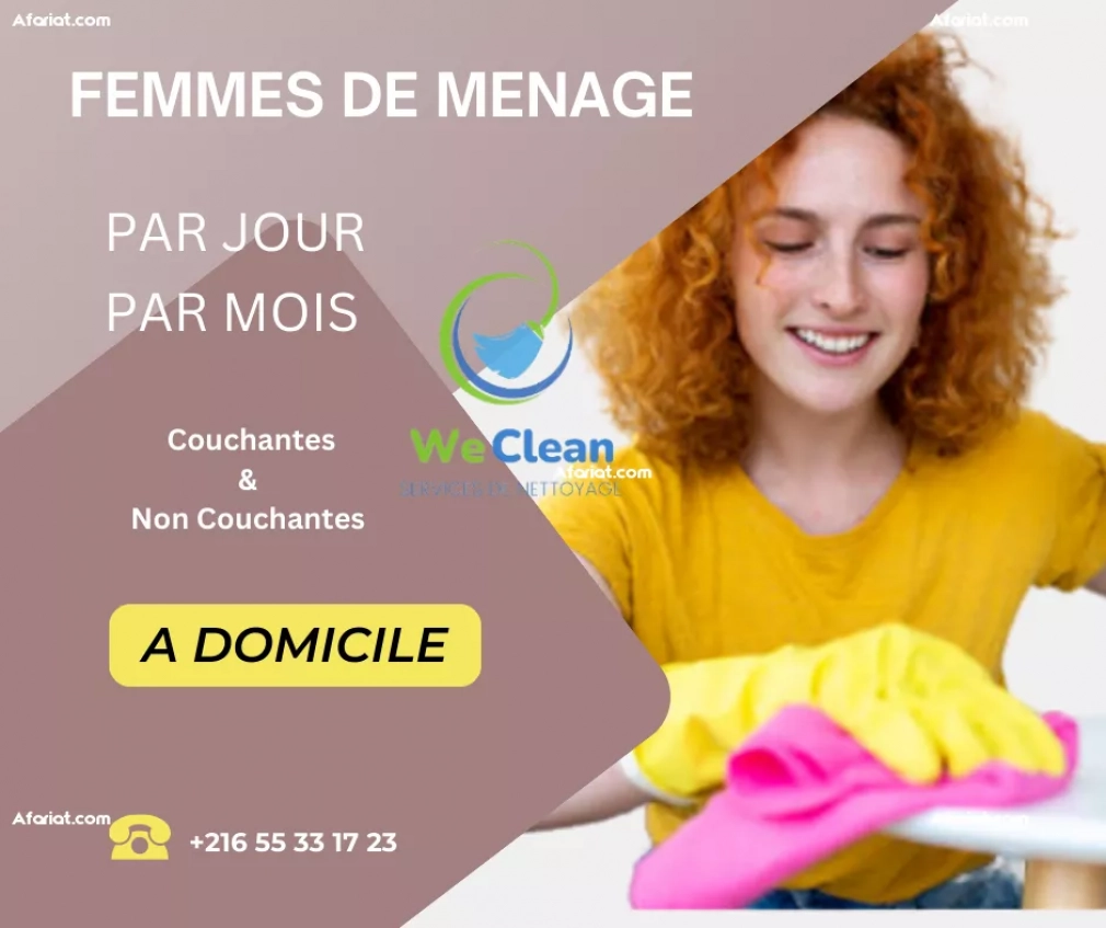 Femme de menage par jour et par mois a sfax