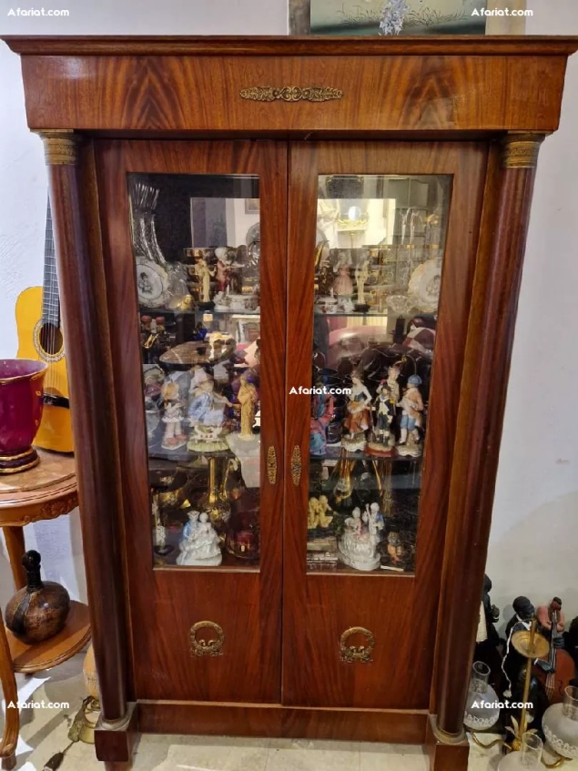 Vitrine Empire bois rose et cuivre laiton