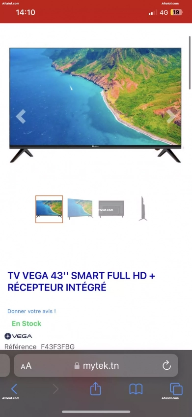 TV VEGA 43" SMART FULL HD + Récepteur intégré