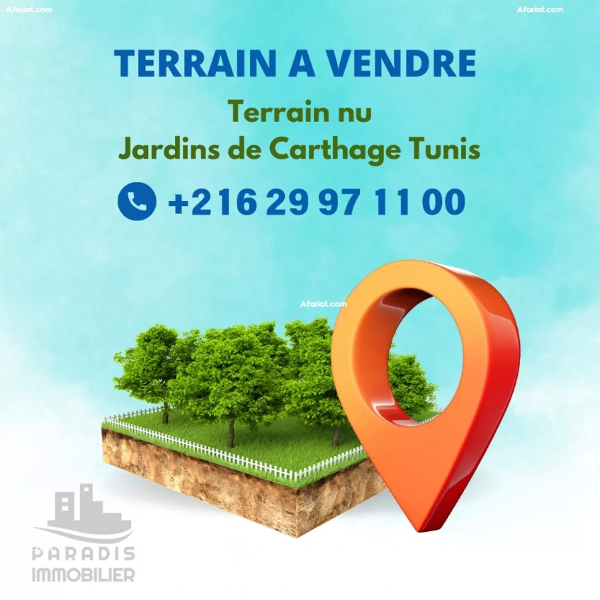 À VENDRE | Terrain nu - Jardins de Carthage, Tunis - Réf : PA-044