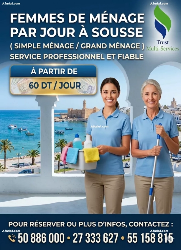 FEMME DE MENAGE PAR JOUR A SOUSSE
