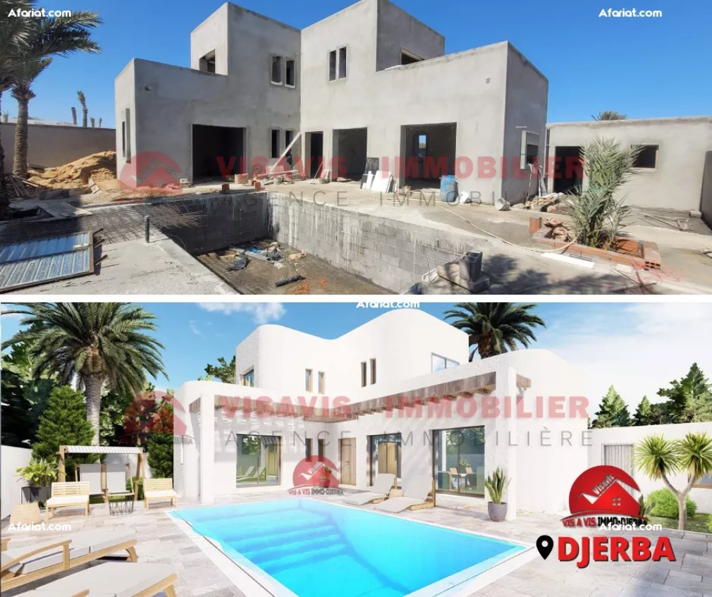 Villa avec piscine - titre bleu - zone urbaine - Djerba