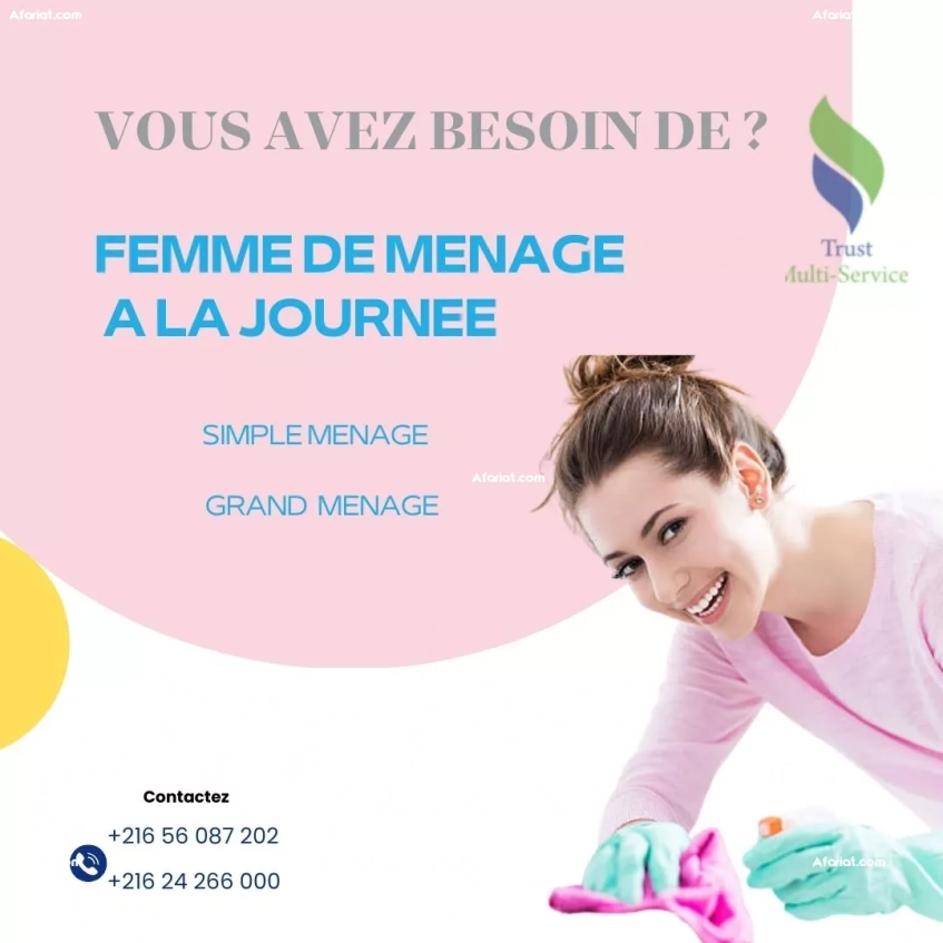 Ménage de Menage a la Journée – Disponible à Bardo
