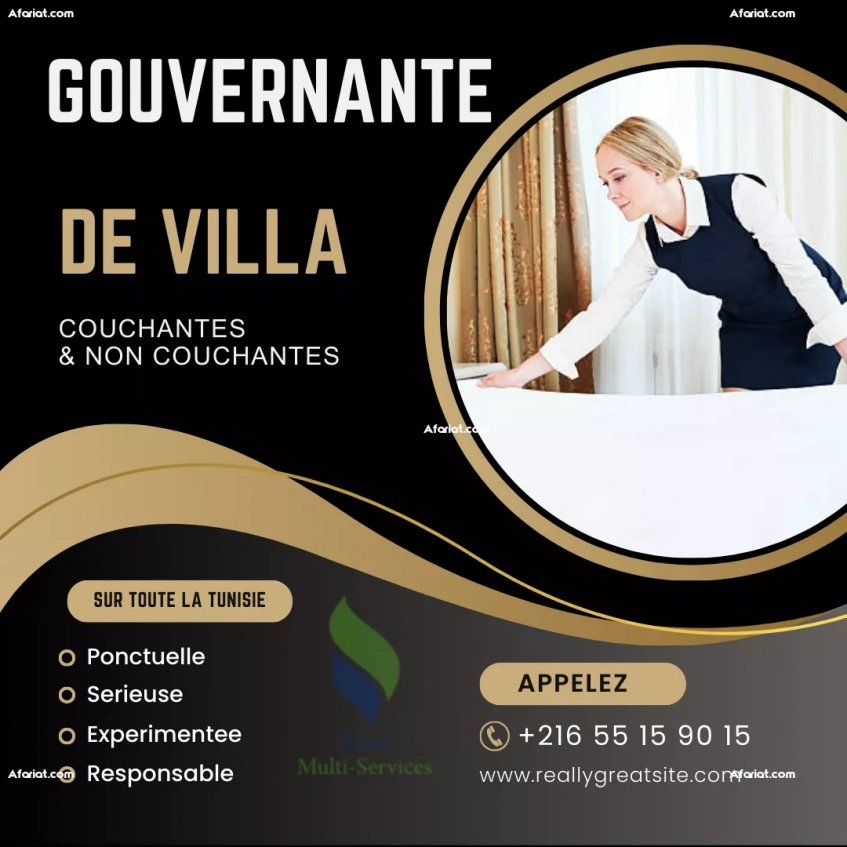 GOUVERNANTE DE VILLA NON COUCHANTE A HAMMAM CHATT