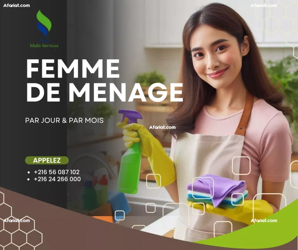 FEMME DE MENAGE A LA JOURNEE A LA SOUKRA