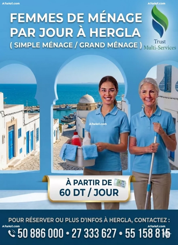 Femme de menage par jour a Hergla