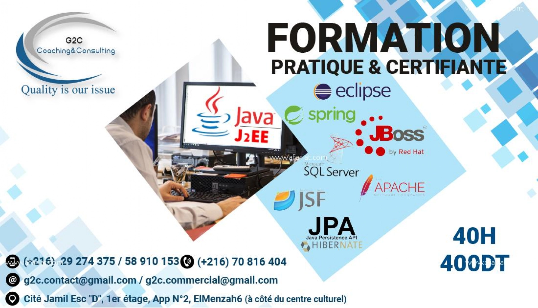 Formation pratique Java/J2EE avec 10%  Afariat Tayara