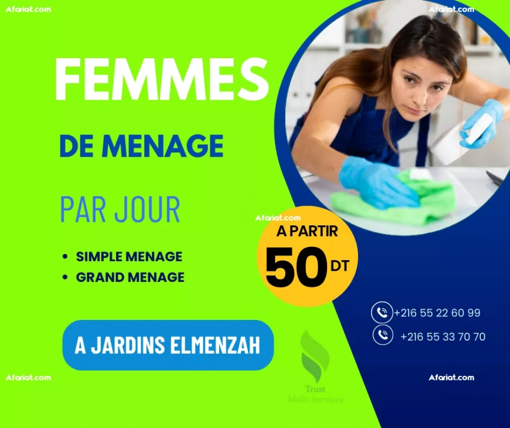 FEMMES DE MENAGE PAR JOUR A JARDINS ELMENZAH