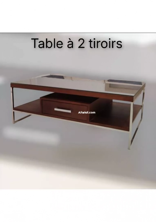 Table basse Feki Meuble en bois et inox double