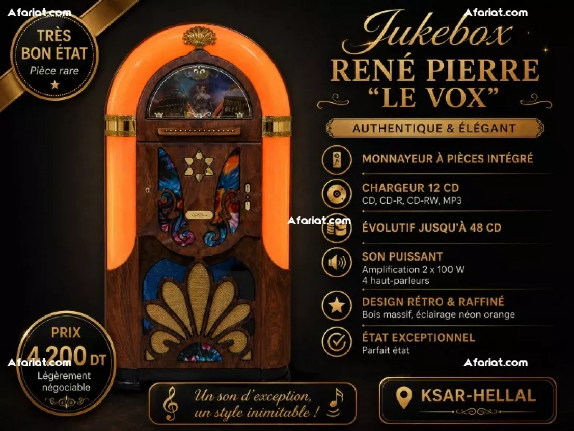 JUKE-BOX René Pierre Le Vox à monnayeur  – Très rare en Tunisie