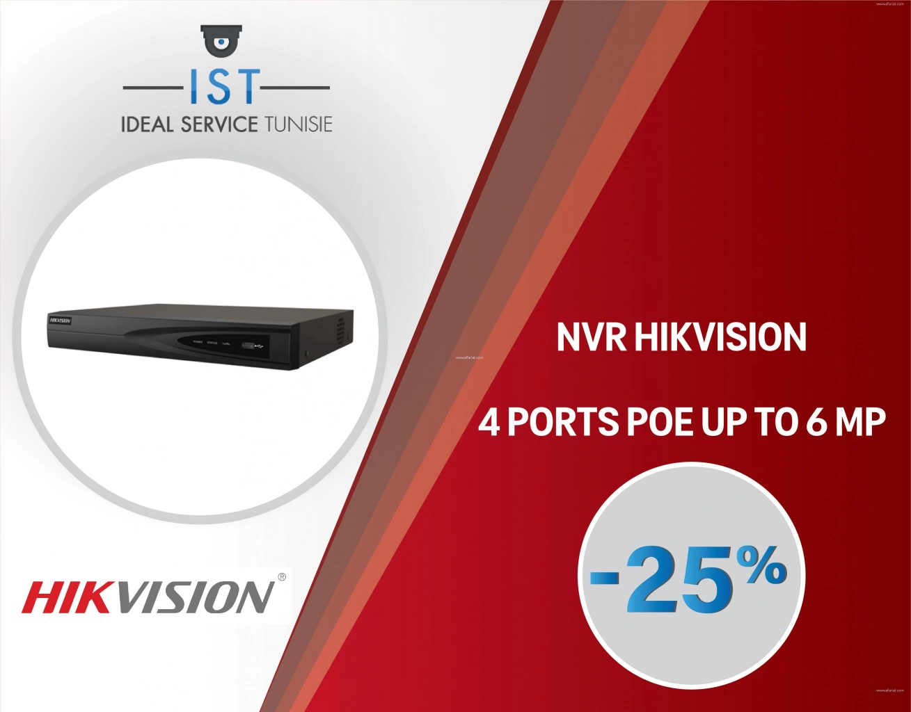 IST:  NVR HIKVISION 4 PORTS POE UP TO 6MP