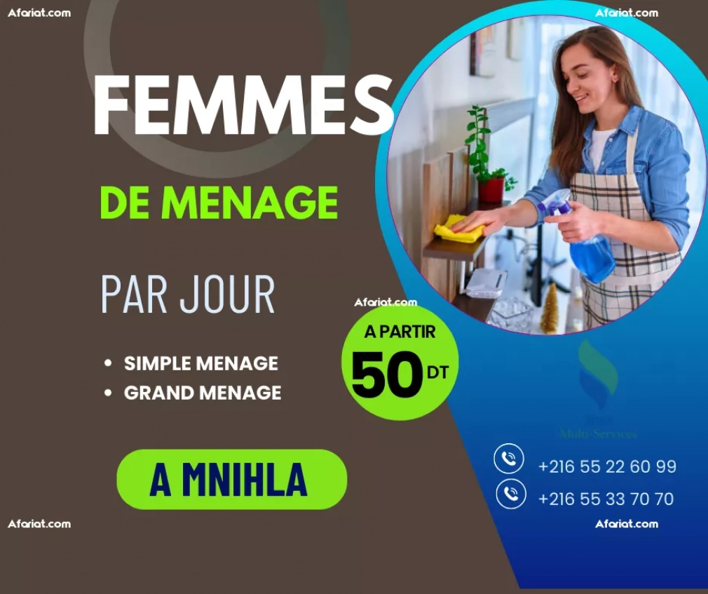 FEMME DE MENAGE PAR JOUR A MNIHLA