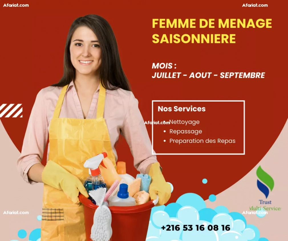 FEMME DE MENAGE PENDANT L"ETE A LA SOUKRA