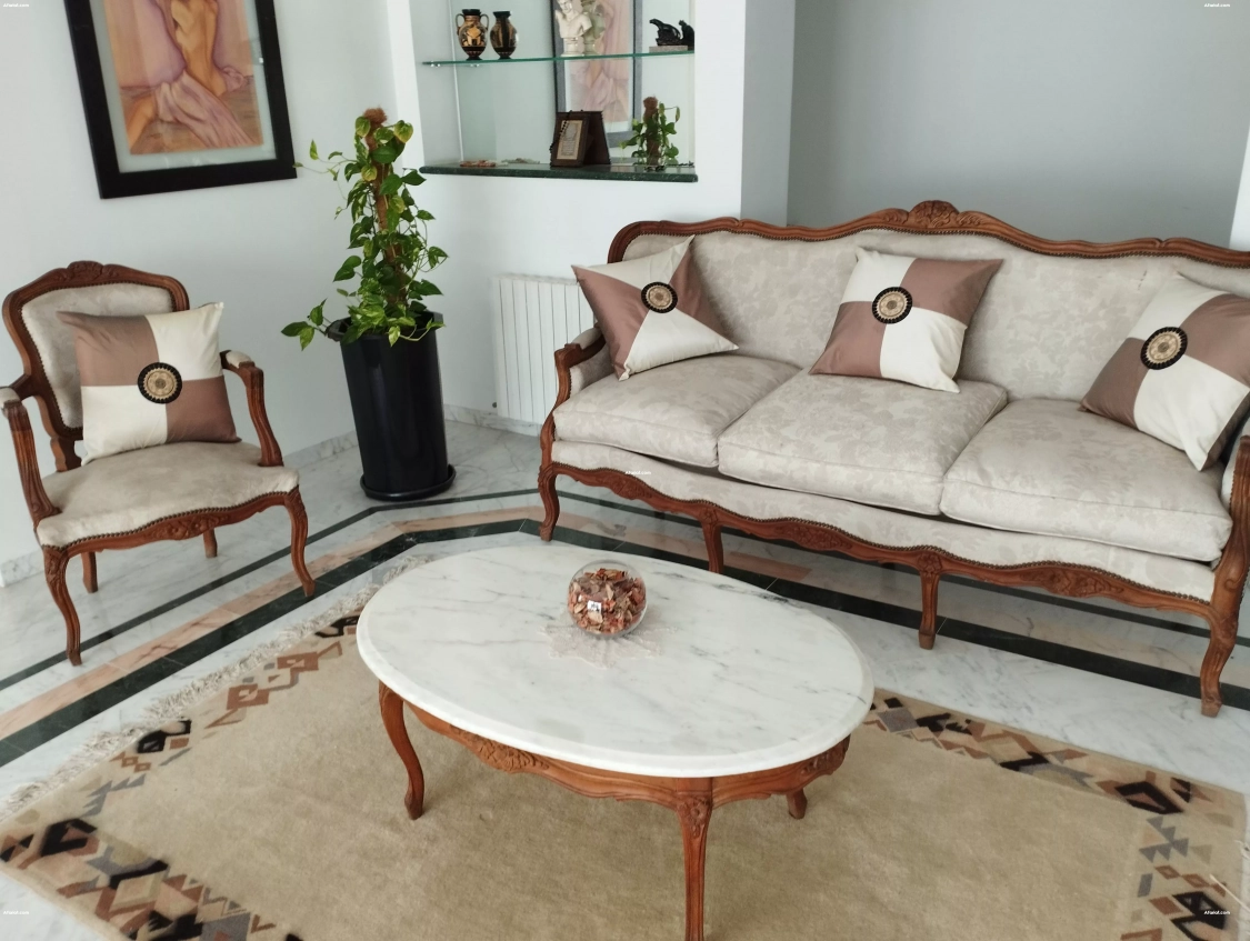 Salon Louis XV Royal Art Meubles - Canapé, 2 Fauteuils, Table Basse Marbre, Rose Et Doré