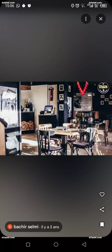 Vente fond de commerce café restaurant