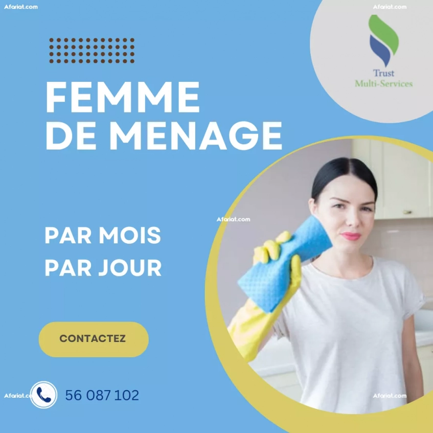 Femme de Ménage Par Jour et Par Mois à Chotrana