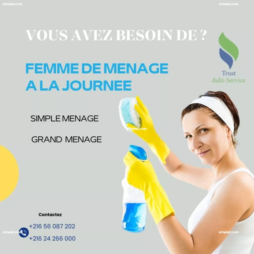 Votre Femme de Ménage à la Journée A Ain Zaghouan !
