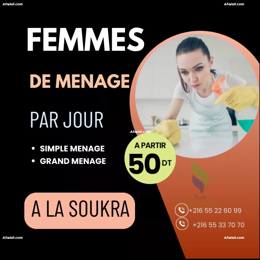 FEMME DE MENAGE PAR JOUR A LA SOUKRA