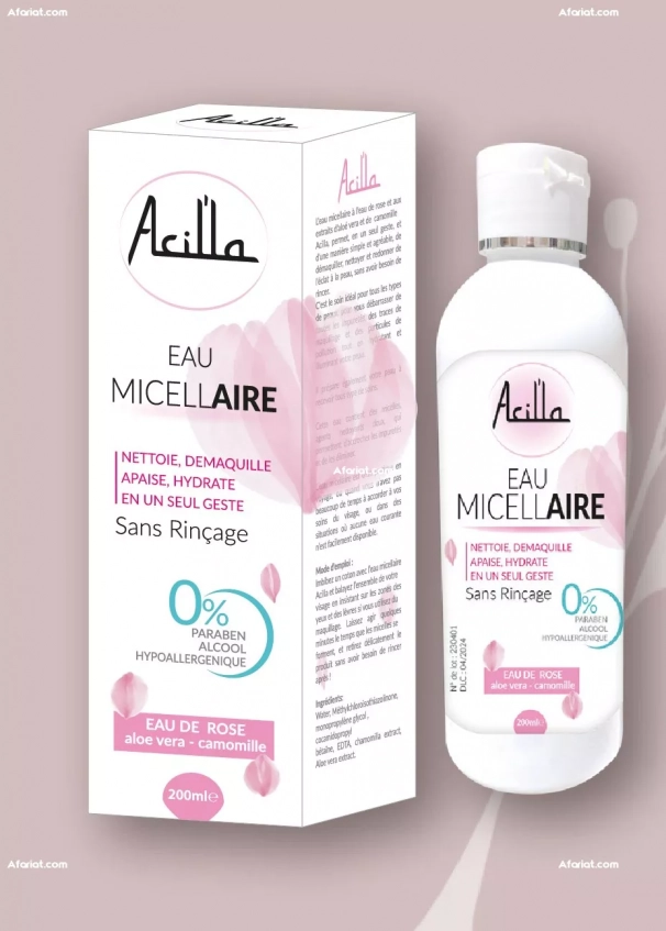 EAU MICELLAIRE DEMAQUILLANTE SANS RINÇAGE A L'EAU DE ROSE ALOE VE