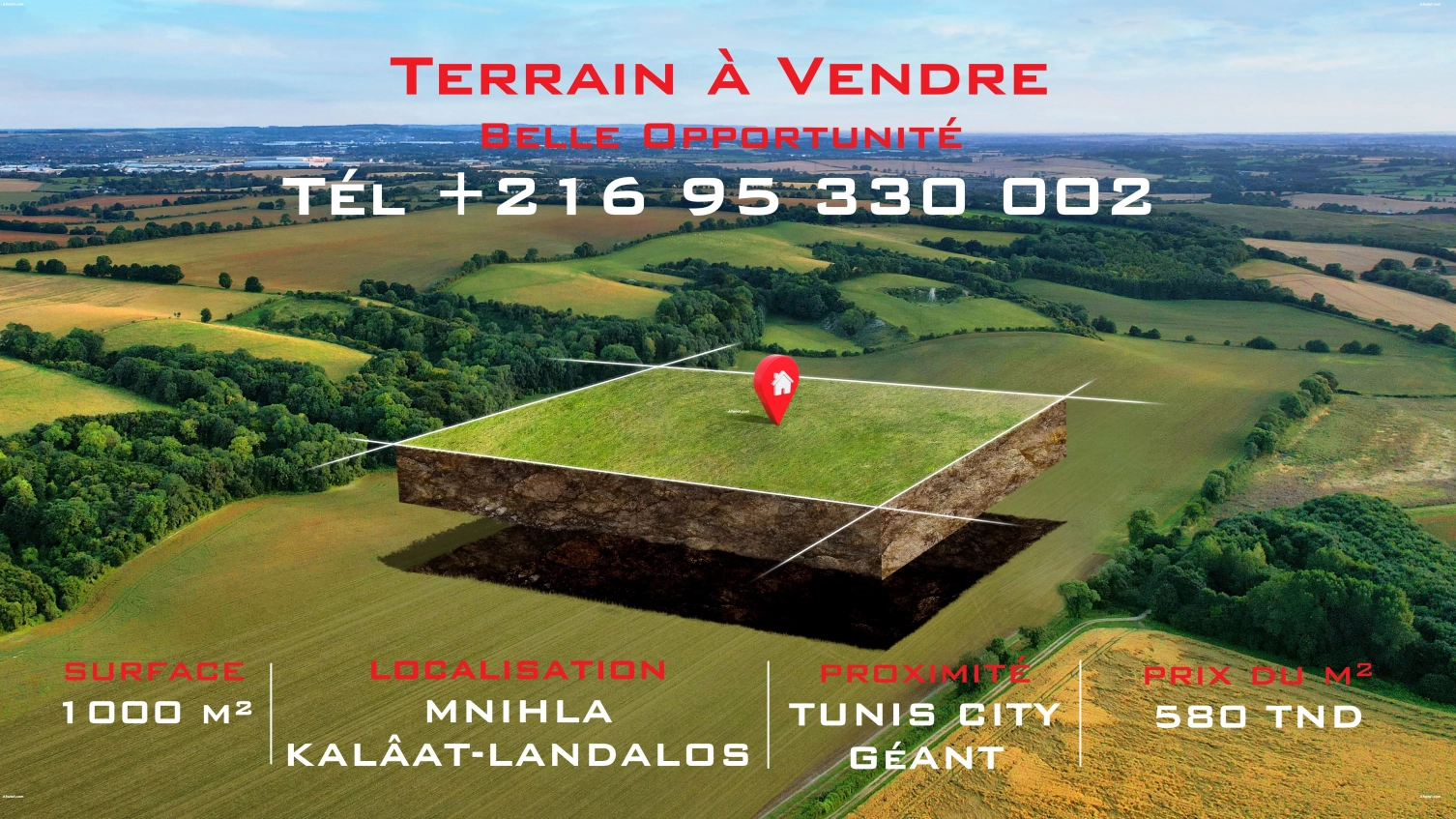 Terrain à Vendre 1000 m² à Jinen Ennahli Mnihla - Kalâat Landalos