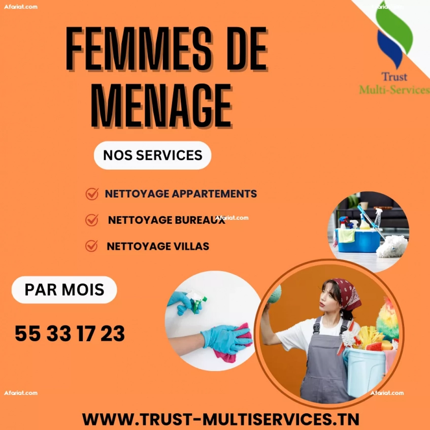 TMS PROPOSE DES FEMMES DE MENAGE PAR JOUR  A TUNIS