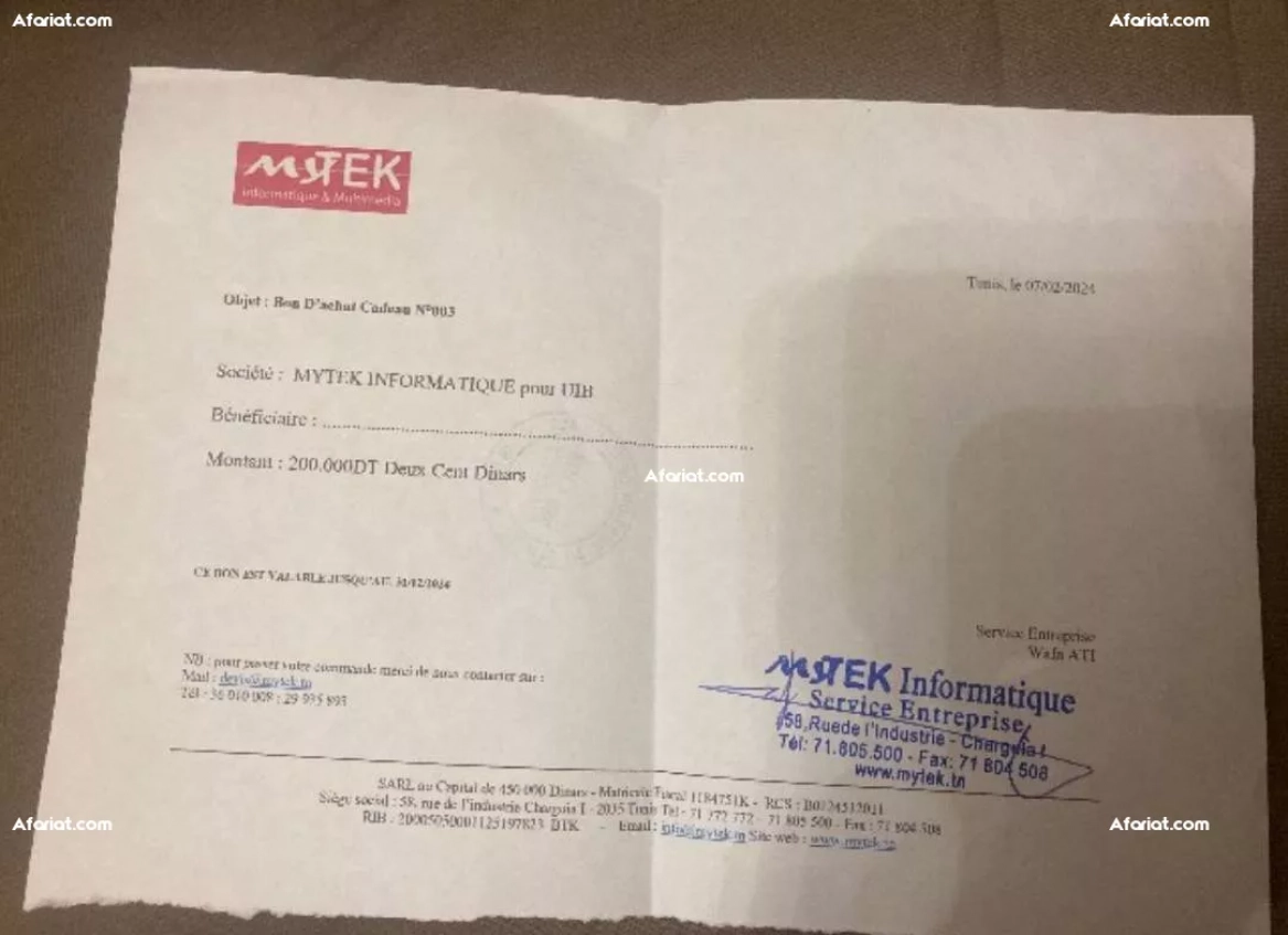 bon d'achat MyTek