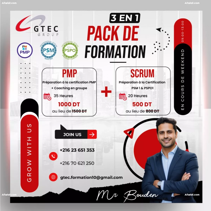 Pack 3en1:  Formation "PSM1" / "PSPO1" & PMP