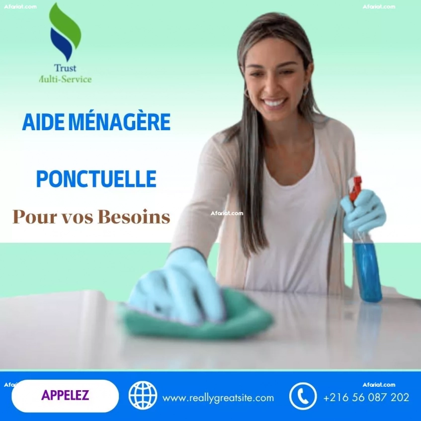 Service de Femme de Ménage à la Journée à Denden – À 60 DT