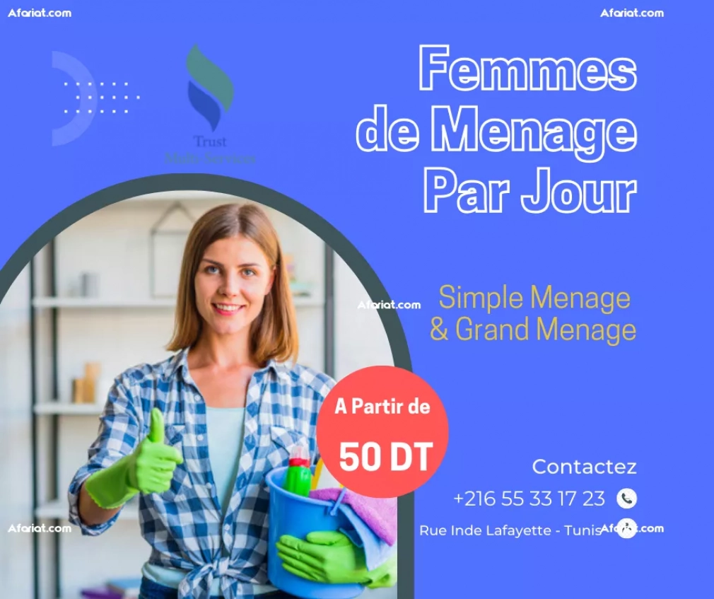 Femme de menage par jour  a LA MANNOUBA