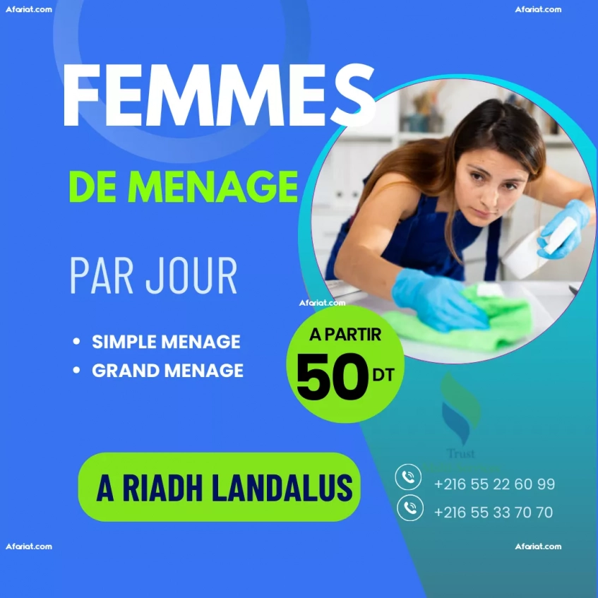 FEMME DE MENAGE PAR JOUR A RIADH LANDALUS