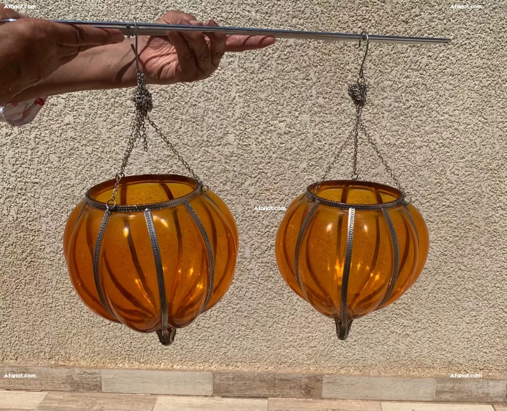 2 Verres oranges pour lampes