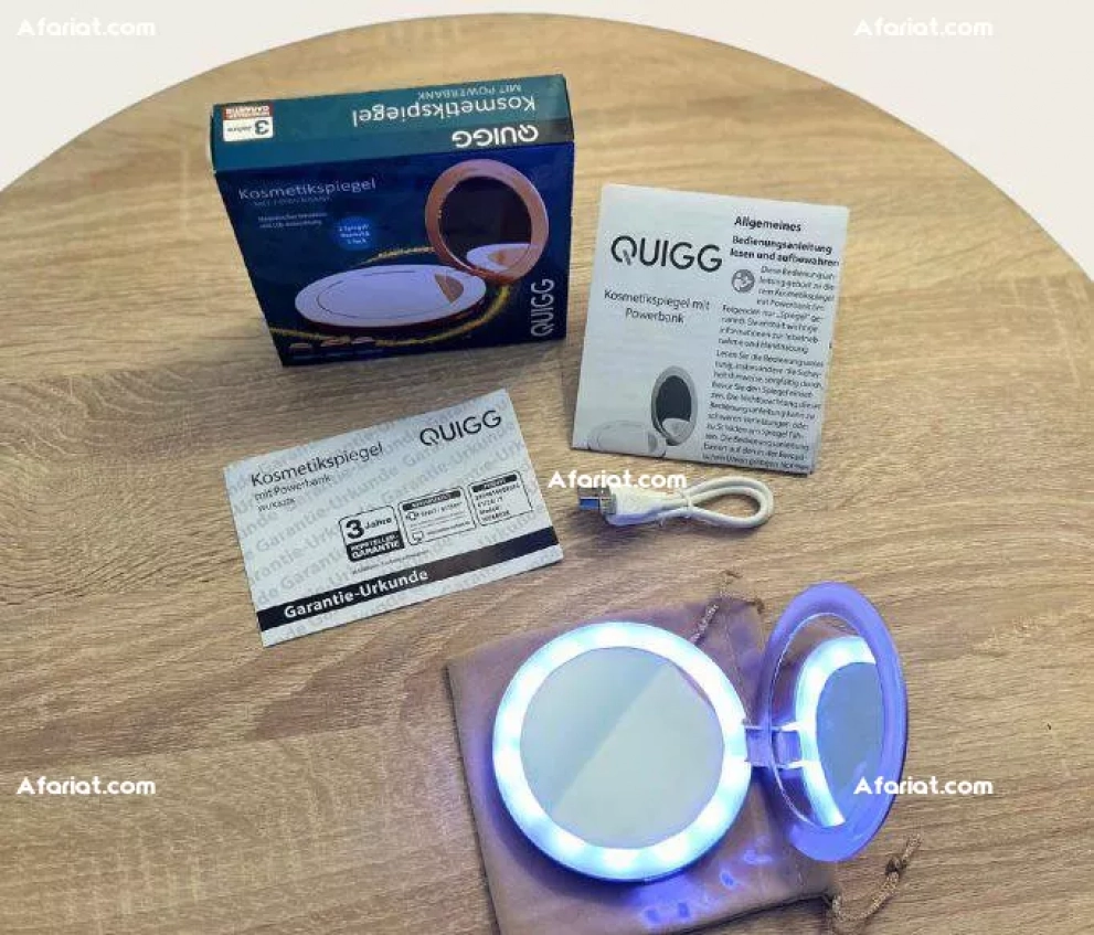 Miroir de maquillage et power bank avec éclairage LED rechargeabl