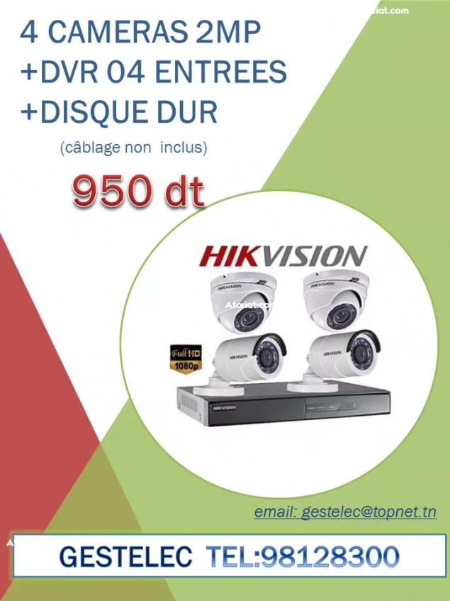 4 caméras hikvision 2 mégapixels à 950 dt seulement