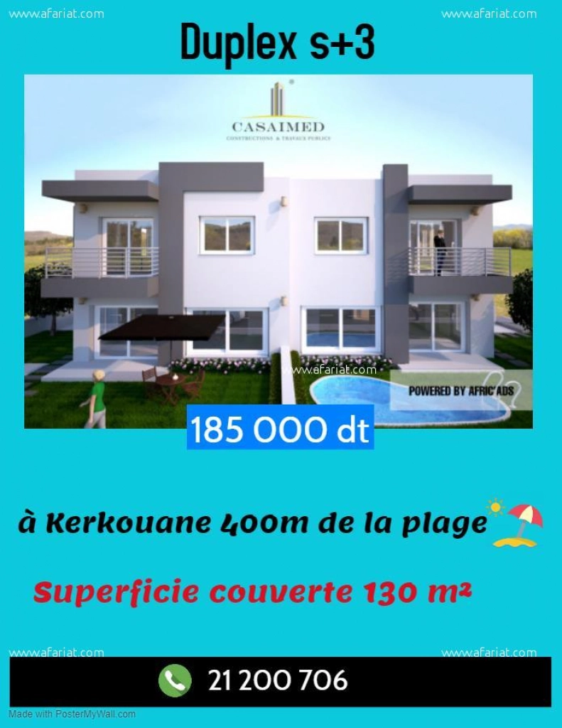Duplex luxeux à Kerkouene à 400 m de la plage
