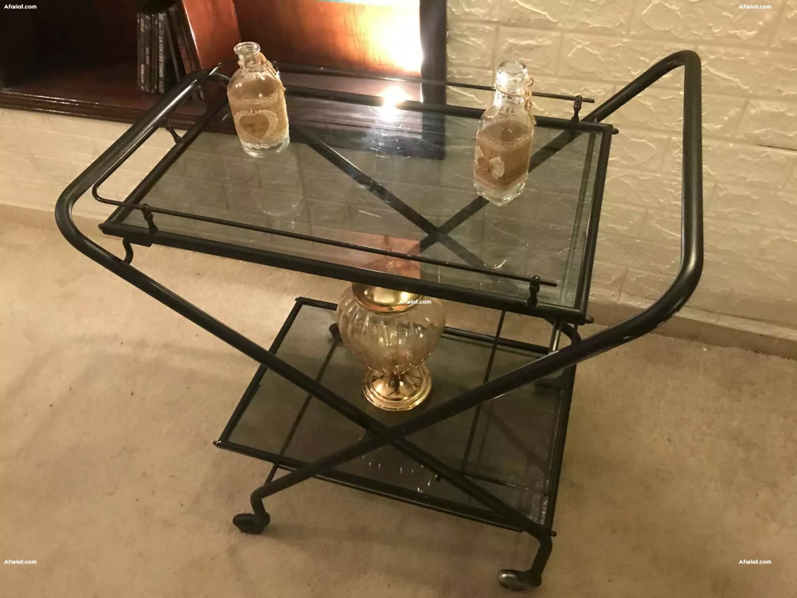 Chariot de Bar Art Déco Vintage en Acier et Verre